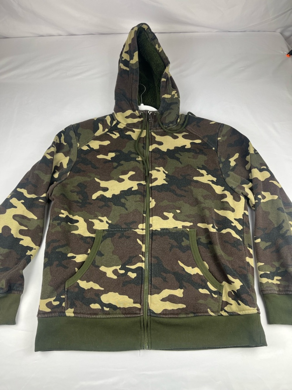 George Camouflage Sherpa Hoodie Jacket Full Zip Men’s Size Large Green Fleece